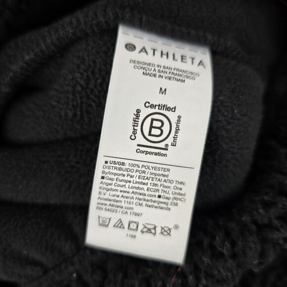 Athleta Cozy Sherpa Jacket Women Medium Black Fleece Racer Stripe Athleisure - Picture 8 of 8